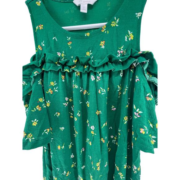LC Lauren Conrad Green Floral Cold Shoulder Ruffled Blouse Women's Size Small - Picture 3 of 6